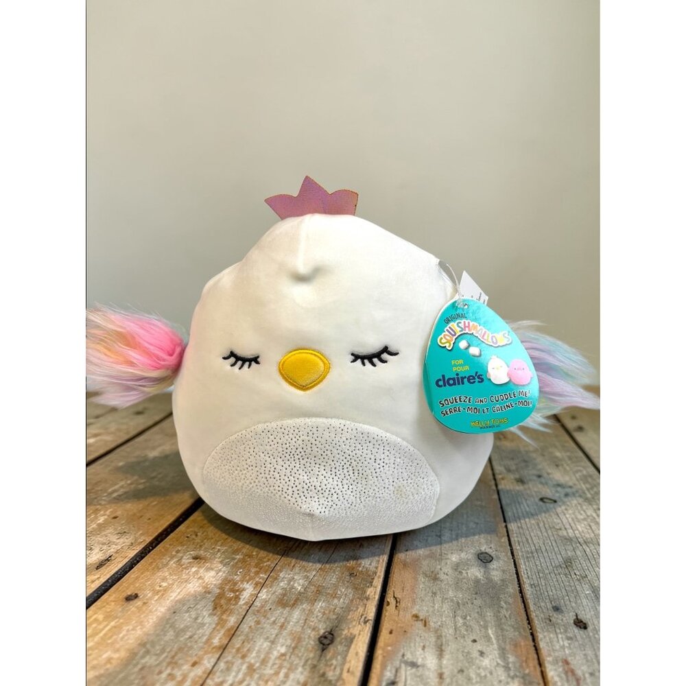 Original Squishmallows Claires Exclusive White Bird Plush Toy With Rainbow Wings